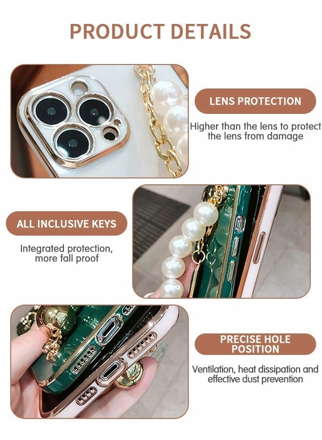 GROIC iPhone 14 Pro Phone Case with Fashion Pearl Bracelet Strap,Luxury Plating Cover,White TPU Shell for Girls and Women,Camera Protection Shockproof Bumper 6.1 Inch - Image 3
