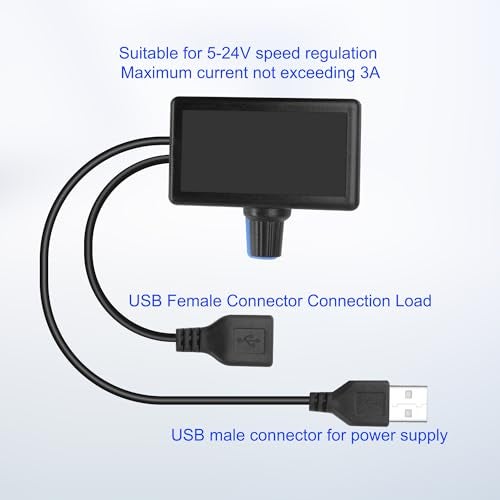 MEIRIYFA USB A Fan Speed Control Regulator,USB 2.0 A Male Output to Female Input Fan Speed Control Knob PWM Adjust Wind Speed Module for 5-24V Fans, Motors, and Water Pumps - Image 3