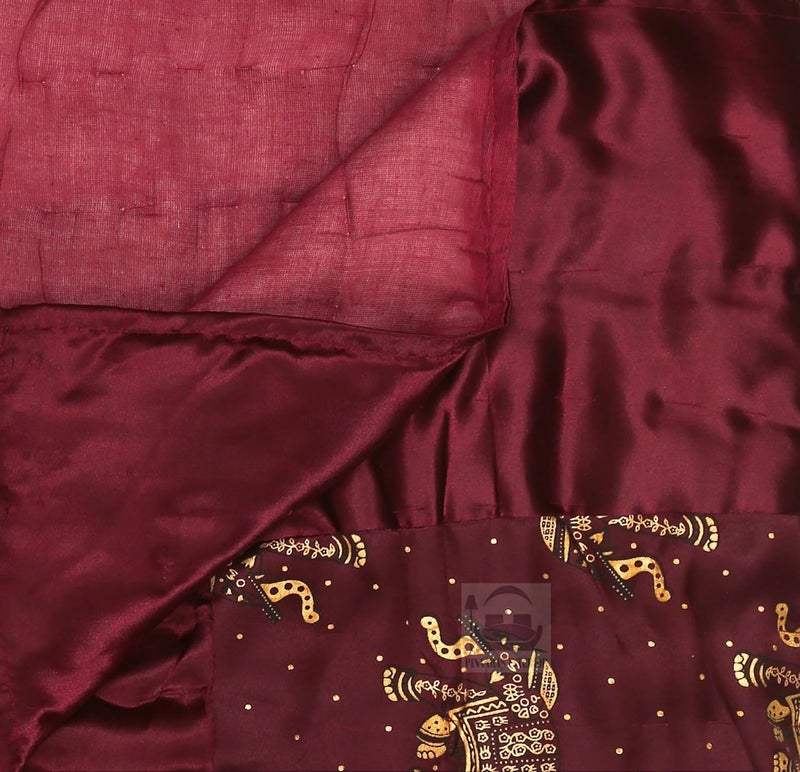 AARMOZY Cotton Filled Light Weight Silk Jaipuri AC Quilt/Razai Gold Print Jaipuriya Rajai/Razzai Animal Print, Maroon Elephant Double Bed - Image 3