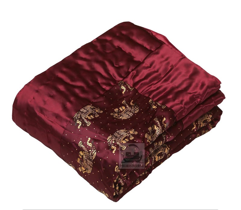 AARMOZY Cotton Filled Light Weight Silk Jaipuri AC Quilt/Razai Gold Print Jaipuriya Rajai/Razzai Animal Print, Maroon Elephant Double Bed - Image 4