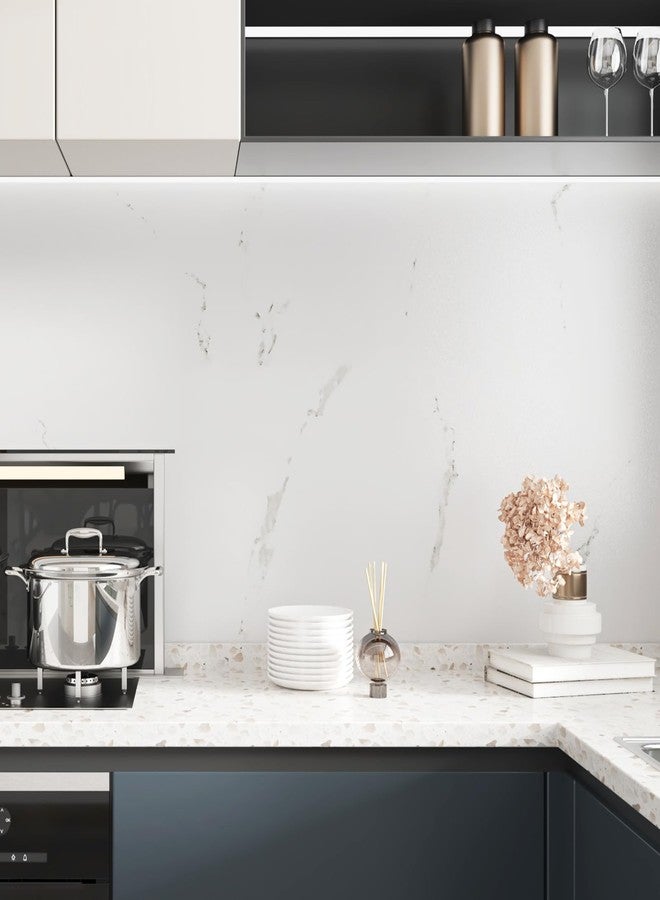 Wallercity Matte Marble Contact Paper for Countertop Peel and Stick Countertops Waterproof White Contact Paper for Cabinets Granite Wallpaper for Counter Top Vinyl Film for Backsplash 15.8''x78.7'' - Image 3