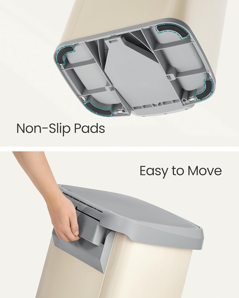 SONGMICS Kitchen Trash Can, 18-Gallon Stainless Steel Garbage Can, with Stay-Open Lid and Step-on Pedal, Soft Closure, Tall, Large and Space-Saving, Sand Beige and Dove Gray - Image 5