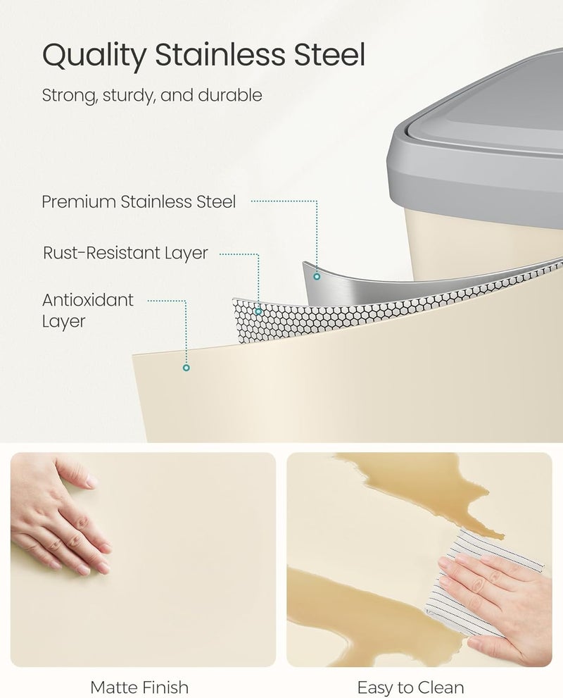 SONGMICS Kitchen Trash Can, 18-Gallon Stainless Steel Garbage Can, with Stay-Open Lid and Step-on Pedal, Soft Closure, Tall, Large and Space-Saving, Sand Beige and Dove Gray - Image 4