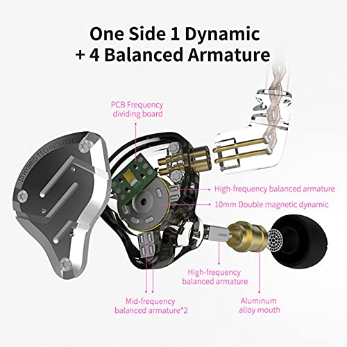 CCA KZ ZS10 Pro in Ear Monitor, 4BA+1DD Hybrid Driver IEM Earphones, HiFi Gaming Earbuds with Stainless Steel Faceplate, in Ear Headphone for Musician Audiophile (with Mic, Black) - Image 3