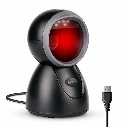 Helett HT15 Hands-Free 2D & 1D USB Desktop Barcode Scanner for Retail & POS | 300K CMOS Global Exposure Engine | Large Scan Window, Fast Scanning, Buzzer LED, 640×480, Strong ABS, 1Yr Warranty(Black)