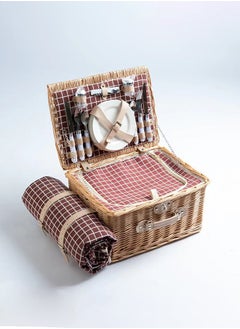 XiuWoo Picnic Basket Set With Mat Picnic Set Hamper for 4 with Waterproof Picnic Blanket Willow Picnic Service Gift Set for Camping Outdoor  - Image 1