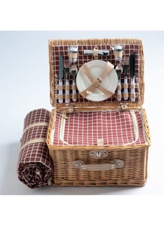 XiuWoo Picnic Basket Set With Mat Picnic Set Hamper for 4 with Waterproof Picnic Blanket Willow Picnic Service Gift Set for Camping Outdoor  - Image 2
