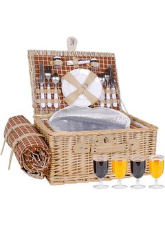 XiuWoo Picnic Basket Set With Mat Picnic Set Hamper for 4 with Waterproof Picnic Blanket Willow Picnic Service Gift Set for Camping Outdoor  - Image 4