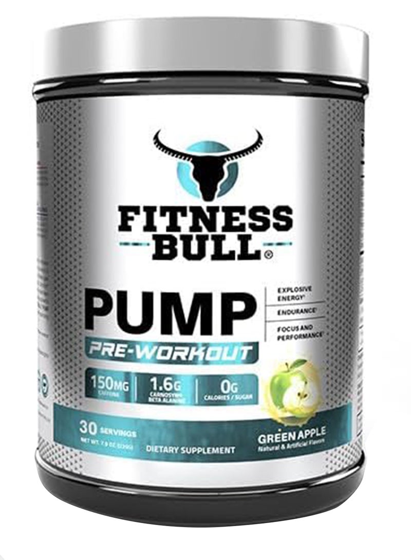 FITNESS BULL مضخة ما قبل التمرين بنكهة التفاح الأخضر، طاقة متفجرة، قدرة على التحمل، تركيز وأداء، مكمل غذائي، 30 وجبة، 225 جرام - Image 1