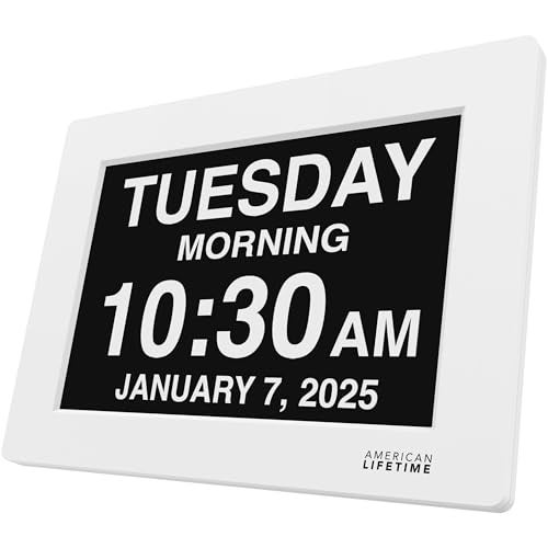 American Lifetime New 2025 Dementia Clock Large Digital Clock for Seniors, Large Display with Custom Alarms, Calendar Clock with Day & Date for Elderly, Clear Numbers Alzheimer Digital Clock White - Image 1