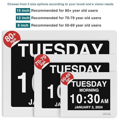 American Lifetime New 2025 Dementia Clock Large Digital Clock for Seniors, Large Display with Custom Alarms, Calendar Clock with Day & Date for Elderly, Clear Numbers Alzheimer Digital Clock White - Image 2