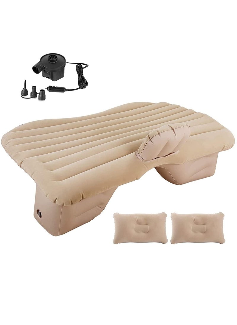 Generic Portable Travel Car Bed Camping Inflatable Mattress With 2 Pillows Removable Backseat Air-Pump For Hiking Trips And Outdoor Activities Beige  - Image 1