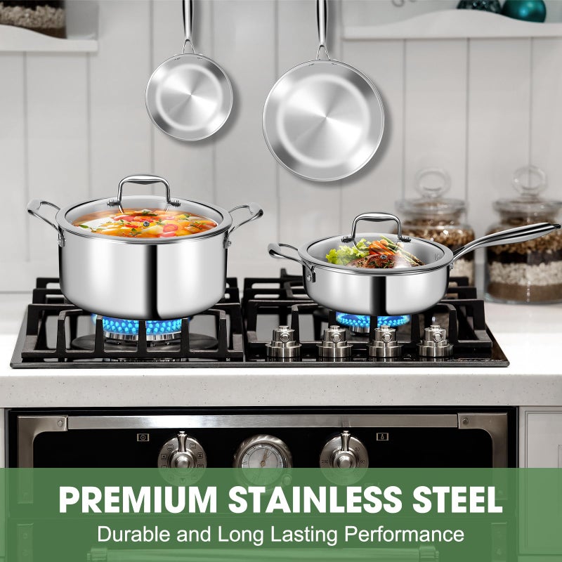 EWFEN 3 Ply Stainless Steel 11-Piece Cookware Set with Lids, Pots and Pans Kitchen Set, Non-Toxic, Induction, Oven, Dishwasher Safe, Professional Chef Quality - Image 3