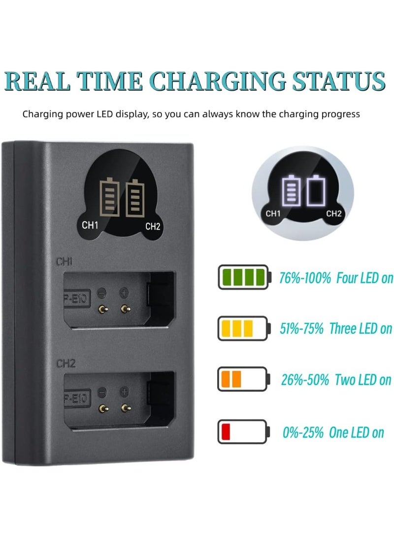 Dual Slot Battery Charger for Canon LC-E10 LC-E10C LC-E10E Batteries Compatible with EOS Rebel T7 T6 T5 T3 T100 4000D 3000D 2000D 1500D 1300D 1200D 1100D Cameras with Power Supply Cord - Image 2