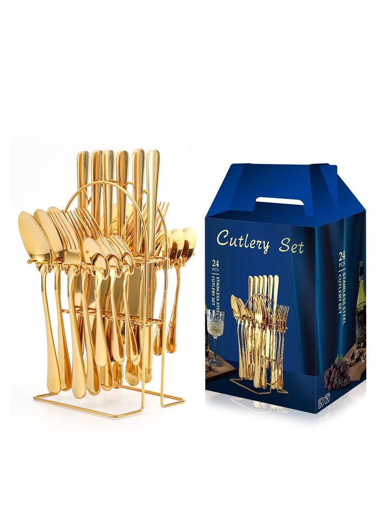 عام مجموعة هدايا مكونة من 24 قطعة من أدوات الطعام المعلقة، مجموعة من السكاكين والشوك والملاعق الستة من الفولاذ المقاوم للصدأ، مجموعة أدوات طعام عائلية للمطبخ وغرفة الطعام والأفراح والهدايا والحانة