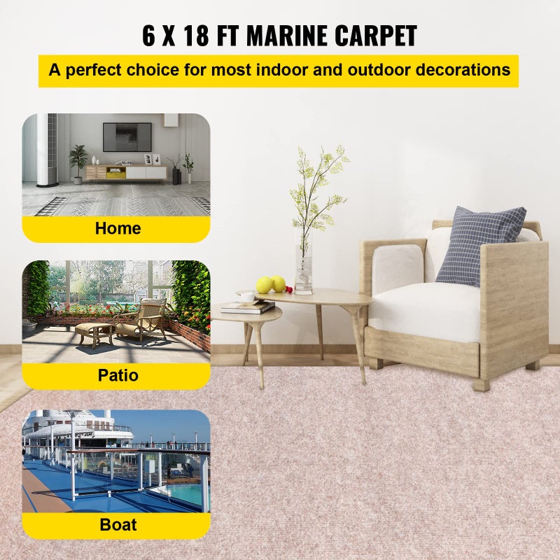 Happybuy 6 ft x 18 ft Brown Marine Carpet for Boats Waterproof - 0.18" Thick Indoor Outdoor Rug Carpet Roll for Home Patio Porch Deck - Image 2