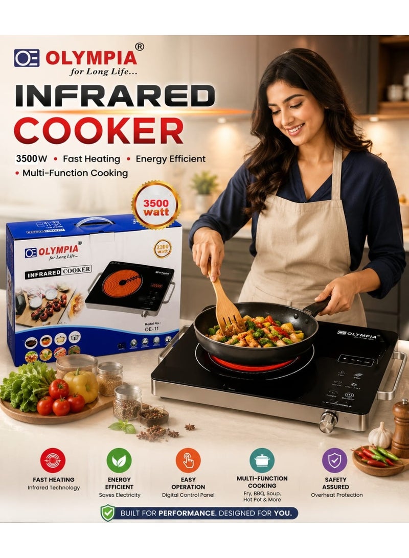 Olympia Electric Infrared Digital Cooker Burner – 3500W Hot Plate with Timer, Touch Control Panel, Adjustable Heating Power, Glass Plate Electric Cooktop for Fast & Efficient Cooking - Image 3