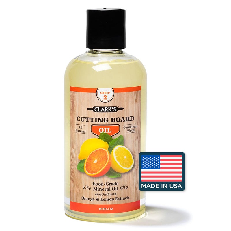 Clark's CLARKS Cutting Board Oil  Food Grade Mineral Oil for Cutting Board  Enriched with Lemon and Orange Oils  Butcher Block Oil and Conditioner  Mineral Oil  Restores and Protects All Wood  12oz
