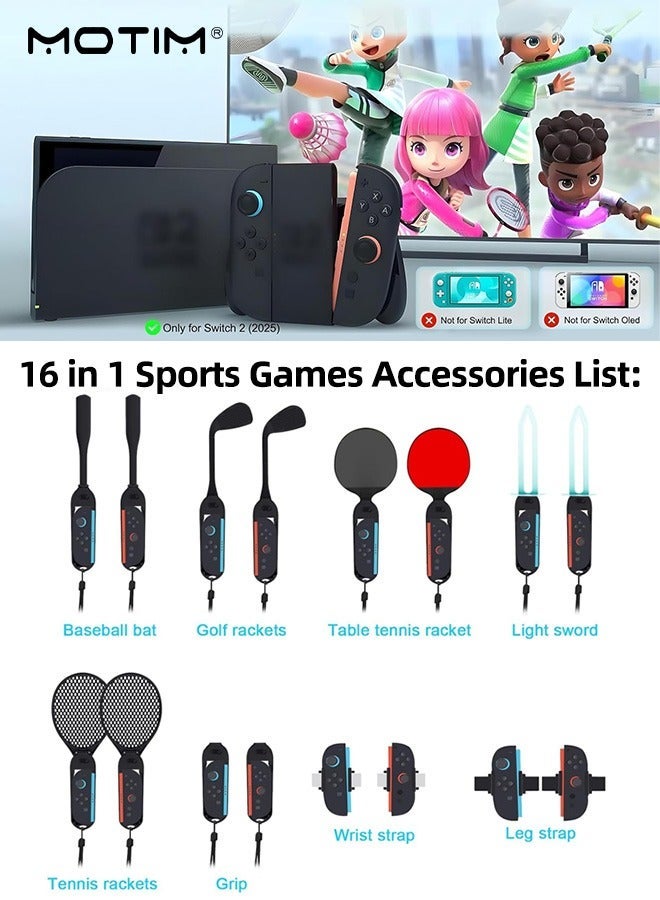 Motim 16 in 1 Switch2 Sports Accessories Bundle, Family Pack with Tennis, Golf Club, Baseball Bat, Handle Grip, Table Tennis Bat, Lightsaber, Volleyball Wristband, Football Shin Guard, for Nintendo Switch2 joycon - Image 3