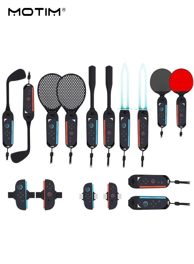 Motim 16 in 1 Switch2 Sports Accessories Bundle, Family Pack with Tennis, Golf Club, Baseball Bat, Handle Grip, Table Tennis Bat, Lightsaber, Volleyball Wristband, Football Shin Guard, for Nintendo Switch2 joycon - Image 2