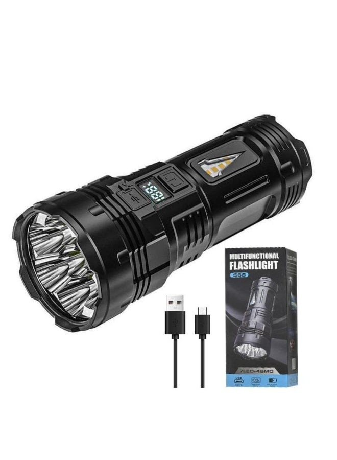 Powerful Flashlight With 7 Lamp Beads Super Tactical Light With COB Side Light Camping Lantern USB Rechargeable Outdoor Torch 
