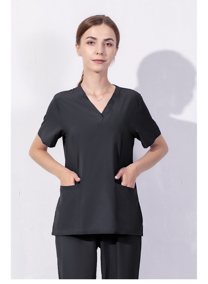 Generic Summer Doctor and Nurse Work Uniform Beauty Hospital Pet Dental Operating Room Washing Clothes Set (Black)  - Image 2