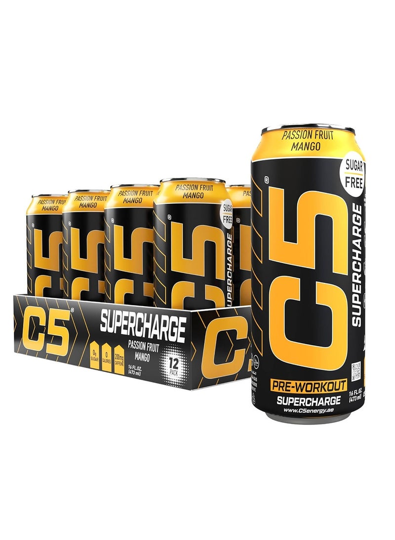 C5 SUPERCHARGE Sugar Free Passion Fruit Mango 473ml  Pack of 12 - Image 1