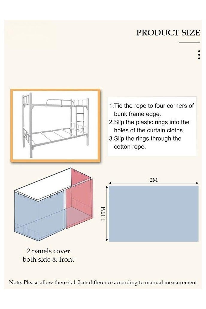 JUNYOUK 2 Pcs Private Bed Curtain At The Bottom Of The Bunk Bed, Breathable And Dustproof Single Bed Blackout Curtain, Dormitory Family Bed Curtain, Can Cover 3 Sides - Image 2