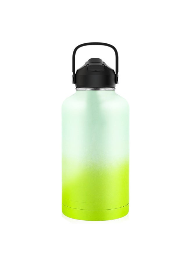 Large-Capacity Stainless Steel Space Kettle with Handle, Outdoor Portable Straw Thermos Cup, Dust-Proof Lid, Yellow-Green Gradient, Sports Kettle