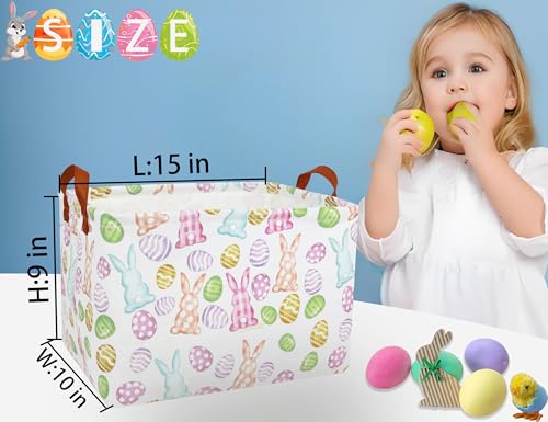 BOOHIT Large Easter Baskets for Kids Personalized Baby Girl Easter Basket Cute Teen Boy Spring Decor Checkered Bunny Egg - Image 3