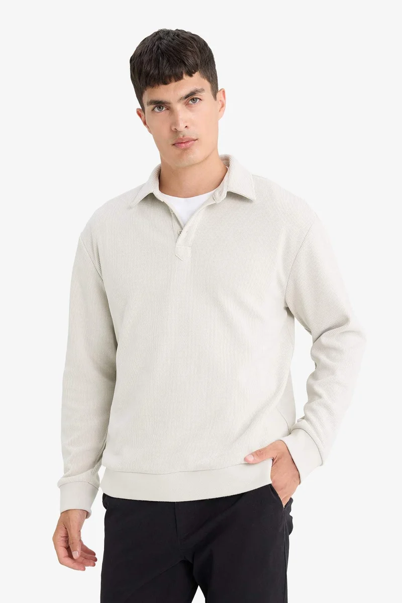 DeFacto Regular Fit Polo Neck Corduroy Sweatshirt