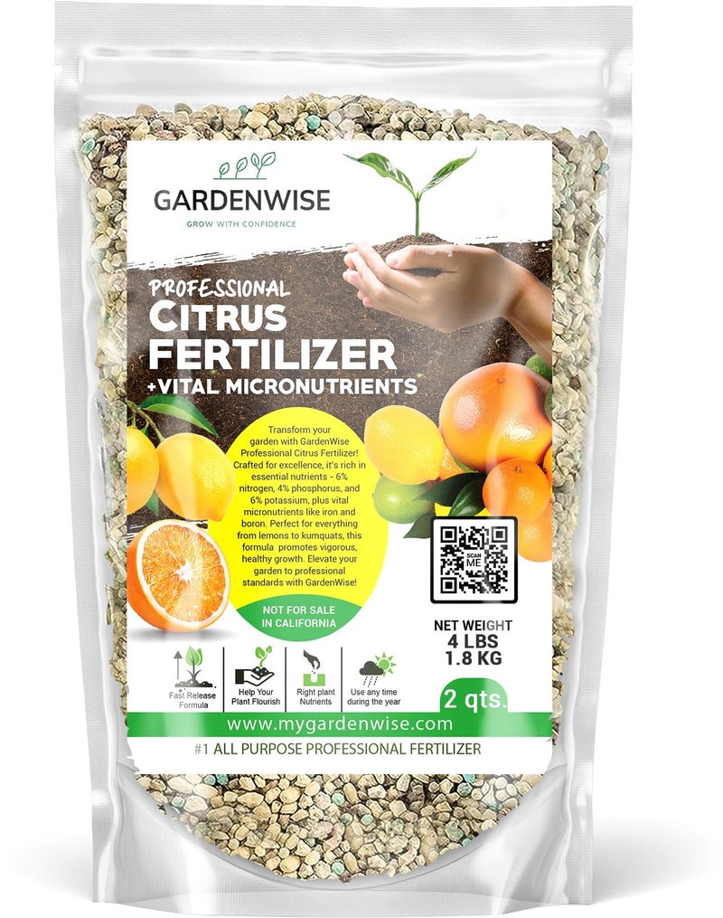 GARDENWISE Professional Citrus Fertilizer + Vital Micronutrients; Perfect Balanced NPK for All Citrus; for Indoor and Outdoor Plants; Orange, Lime, Avocado and Lemon Tree Fertilizer (2 QUARTS) - Image 1