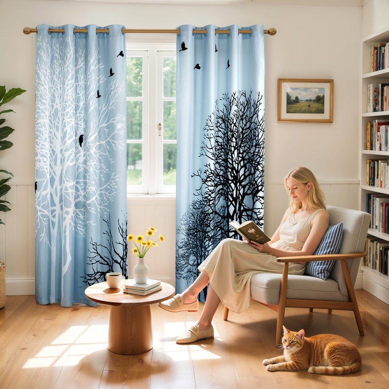 SUBRTEX Blackout Curtains 52Wx84L, Room Darkening Floral Curtains, Thermal Insulated 2 Panels Window Drapes, Boho Farmhouse Curtains for Living Room Bedroom Window Treatments, Light Blue - Image 5