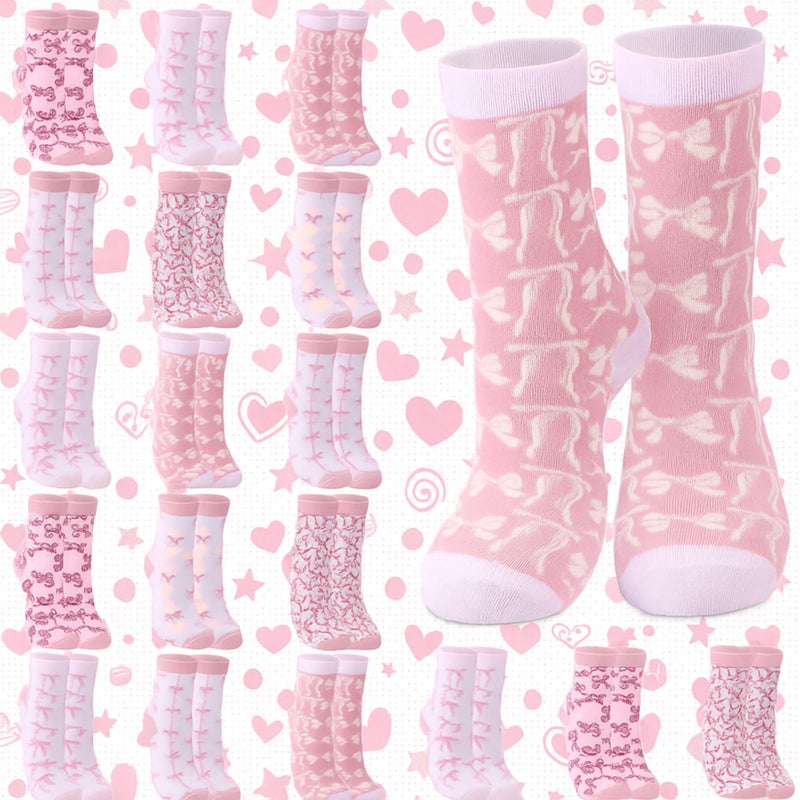 Jadive Valentine's Day Coquette Pink Bow Socks Pink Bow Women's Inspired Socks Ornament for Birthday Decor Gift(â€‹Normal,18 Pcs) - Image 1