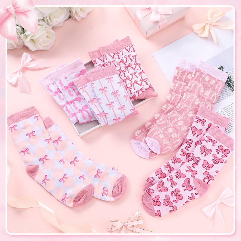 Jadive Valentine's Day Coquette Pink Bow Socks Pink Bow Women's Inspired Socks Ornament for Birthday Decor Gift(â€‹Normal,18 Pcs) - Image 3