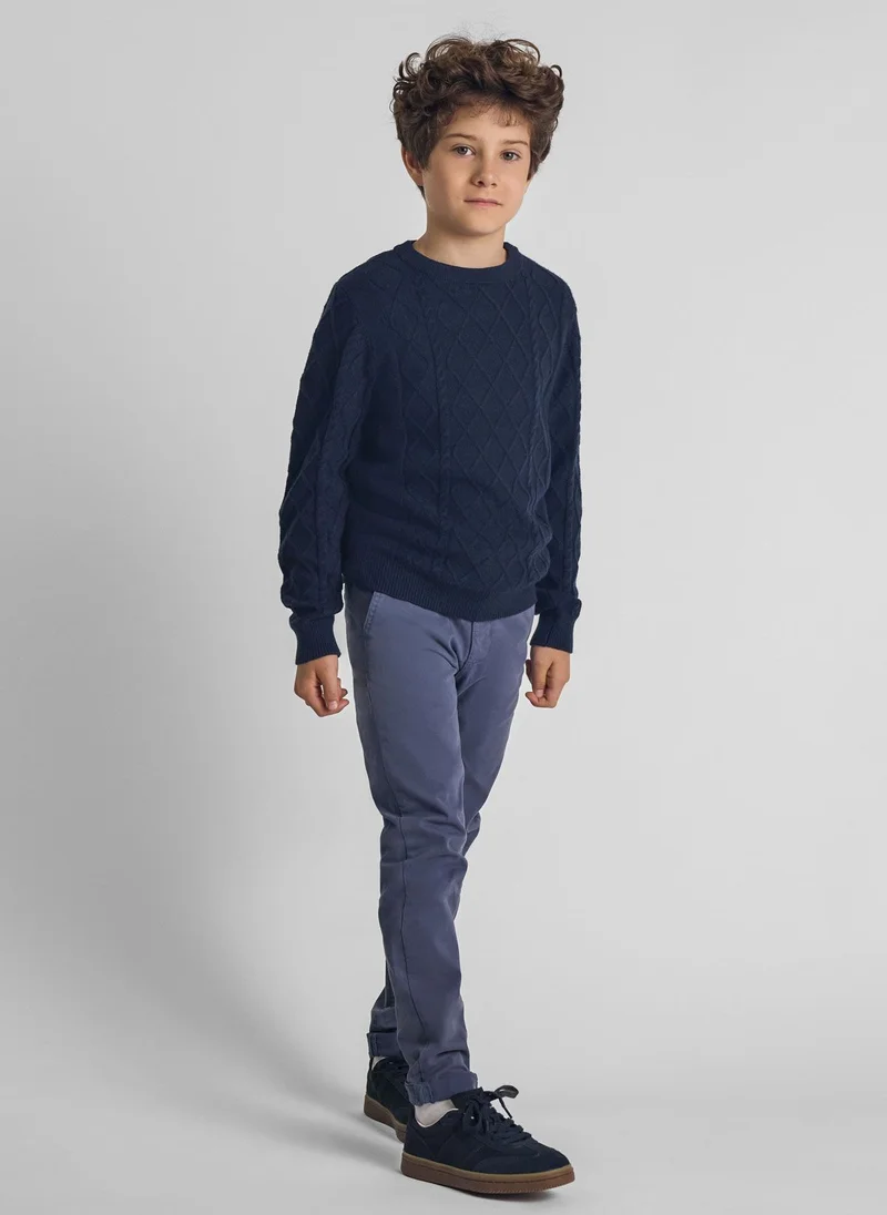 MINOTI Kids Boys Textured Crew Neck Jumper with Cable Pattern