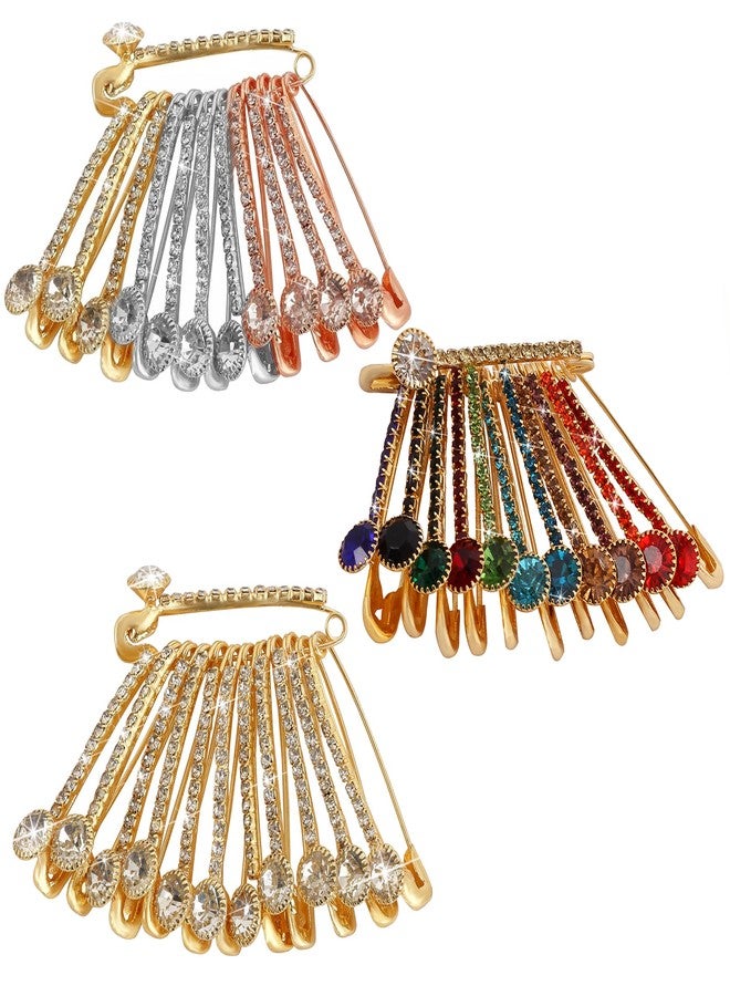 VAMA FASHIONS Multicolor Rhinestone Safety pin Brooch for Clothes Sweater Shirt Pants Dresses Scarf Skirt Saree Dupatta Hat Hijab Clips Jeans Pins Set of 36 Pcs - Image 1