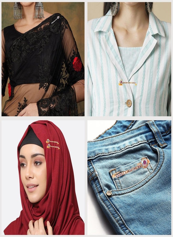 VAMA FASHIONS Multicolor Rhinestone Safety pin Brooch for Clothes Sweater Shirt Pants Dresses Scarf Skirt Saree Dupatta Hat Hijab Clips Jeans Pins Set of 36 Pcs - Image 4