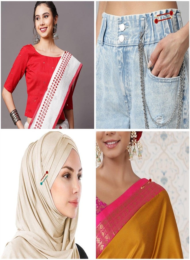 VAMA FASHIONS Multicolor Rhinestone Safety pin Brooch for Clothes Sweater Shirt Pants Dresses Scarf Skirt Saree Dupatta Hat Hijab Clips Jeans Pins Set of 36 Pcs - Image 5