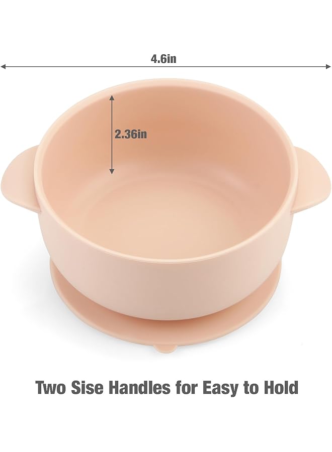 PandaEar Silicone Baby Feeding Set2 Divided Suction Plate + 2 Suction Bowl + 2 Tiny Cup With 2 SpoonsBaby Led Weaning Supplies Self Feeding Utensils (Pink Grey) - Image 4