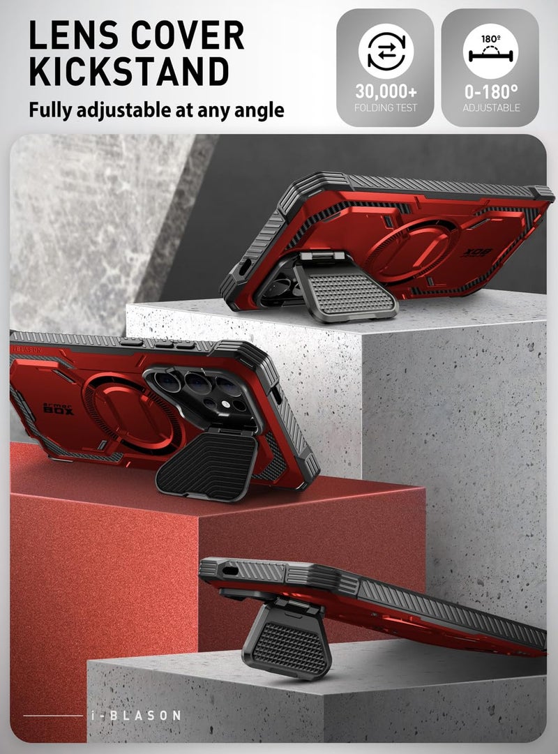 i-Blason Armorbox for Samsung Galaxy S24 Ultra Case MagSafe with Camera Cover Stand [Support Wireless Charger] 360 Full-Body Case with Screen Protector & Kickstand Phone Case for S24 Ultra, Red - Image 5