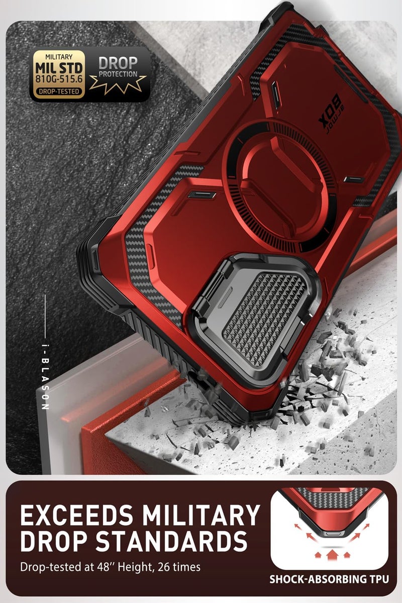 i-Blason Armorbox for Samsung Galaxy S24 Ultra Case MagSafe with Camera Cover Stand [Support Wireless Charger] 360 Full-Body Case with Screen Protector & Kickstand Phone Case for S24 Ultra, Red - Image 3