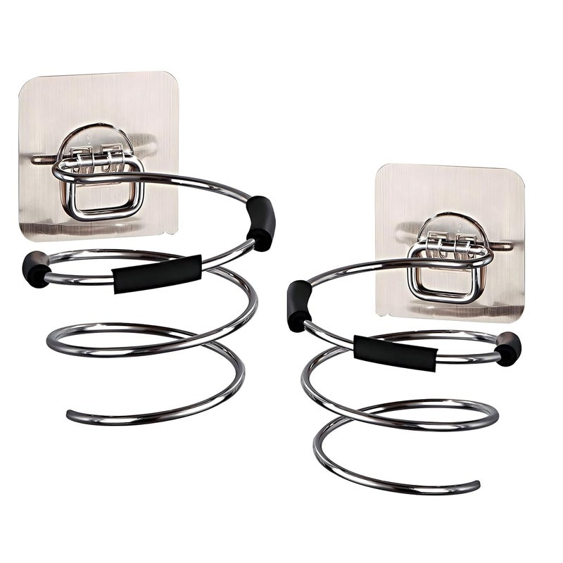 YOMITH Stainless Steel Hair Dryer Spiral Stand Blower Holder Organizer Adhesive Wall Mounted Nail Free No Drilling for Bathroom Living Room Home Hotel Restaurant Pack of 2 - Image 1