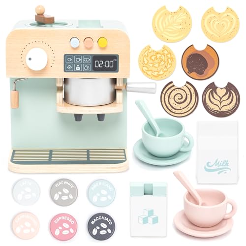 UMU Wooden Toy Coffee Maker for Kids  Pretend Play Kitchen Accessory for Toddlers  Role Play Espresso Machine Set  Montessori Toy for Ages 3 4 5 6 - Image 1