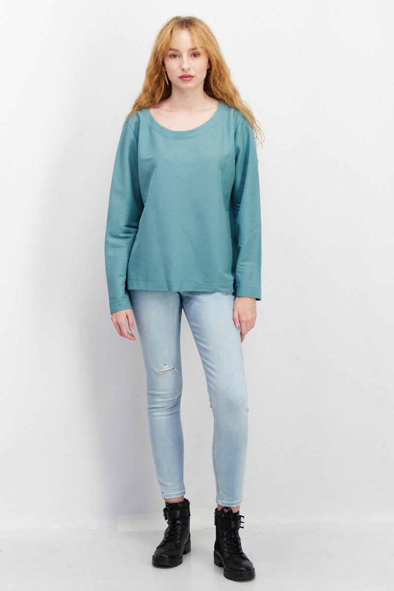 ESPRIT Women Round Neck Long Sleeve Plain Top, Sage Green - Image 4