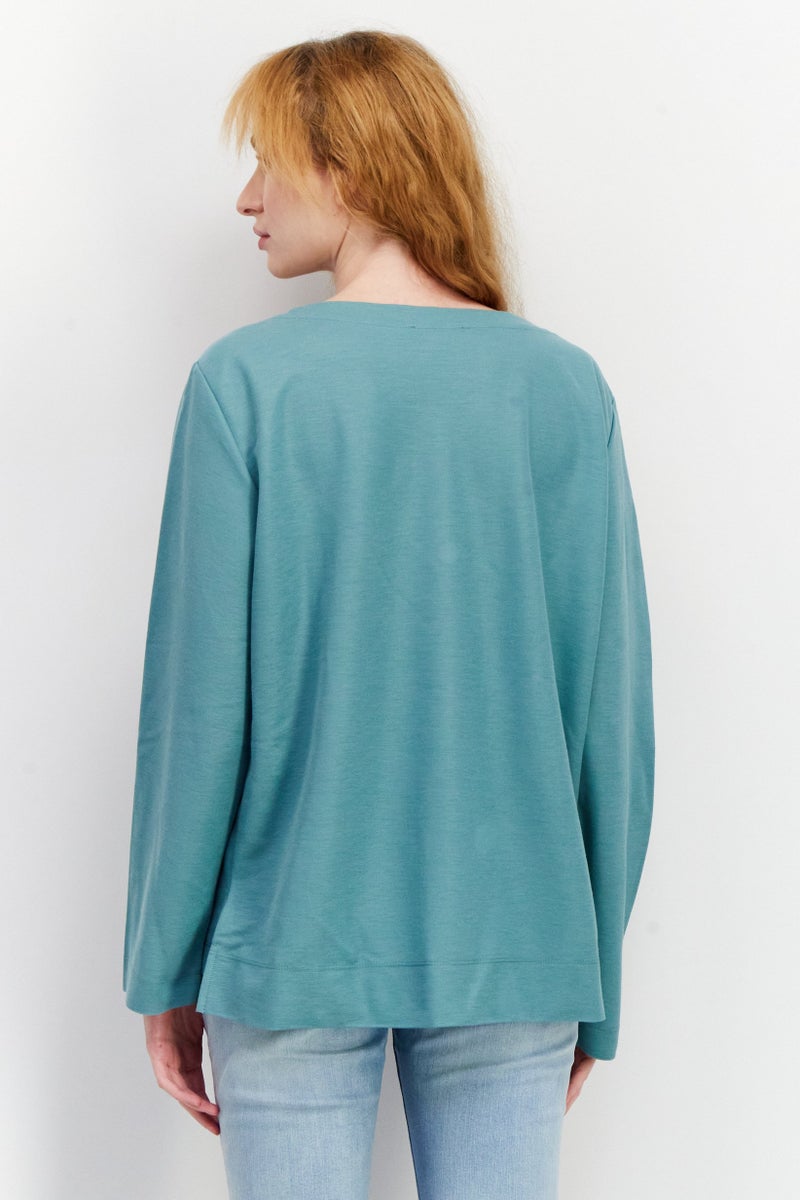 ESPRIT Women Round Neck Long Sleeve Plain Top, Sage Green - Image 2