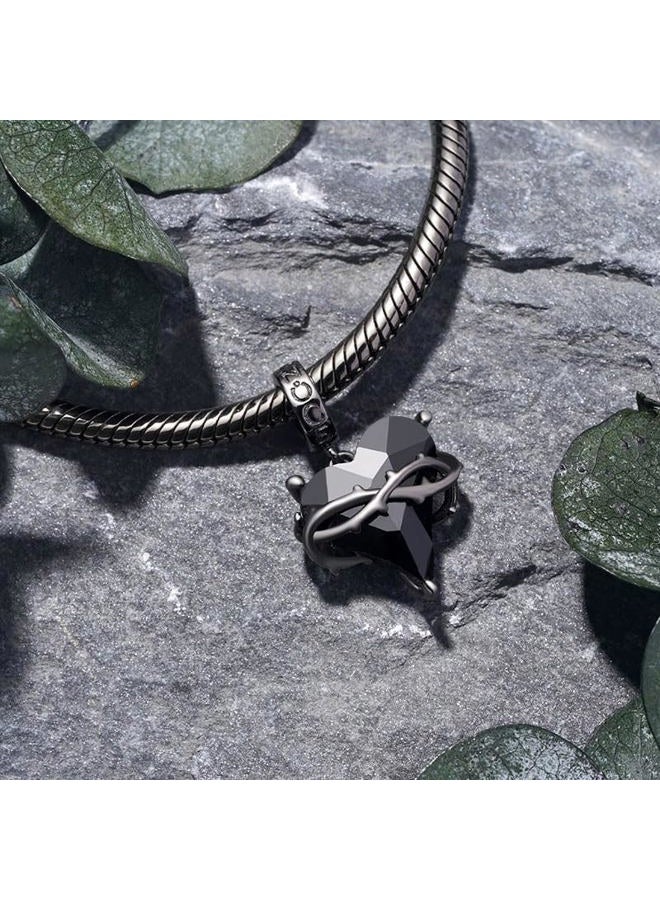 GNOCE Halloween Heart Thorn Pendant Charm Sterling Silver Dangle Halloween Charm Fit Bracelet/Necklace for Women Wife/Jewelry Gift - Image 3