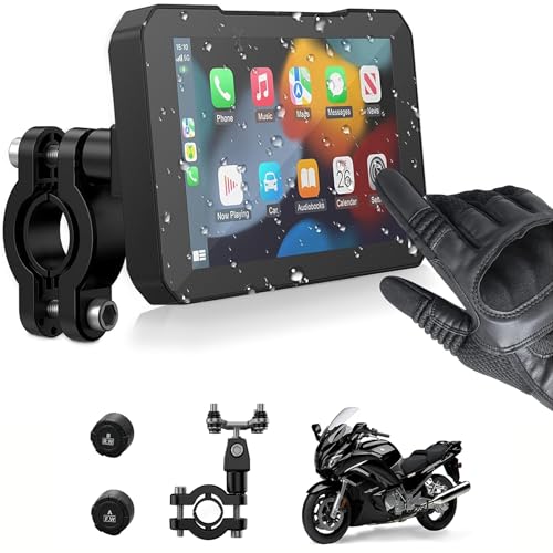 Aoocci C3 Plus Motorcycle Carplay, 5-inch HD Touchscreen, GPS Navigation System with Apple CarPlay & Android Auto, IP67 Waterproof, Support Siri(for CarPlay only), Real-Time TPMS - Image 1