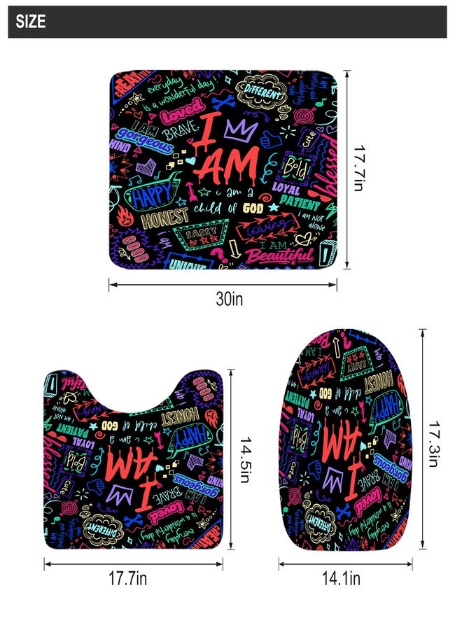 ريديكور طقم ستائر حمام للأطفال من رييديكور، مكون من 4 قطع، بألوان زاهية وعبارات ملهمة، مع سجاد وإكسسوارات، بما في ذلك سجادة غطاء المرحاض بتصميم تجريدي، وسجادة حمام، وسجادة أرضية مع 12 خطافًا. - Image 4