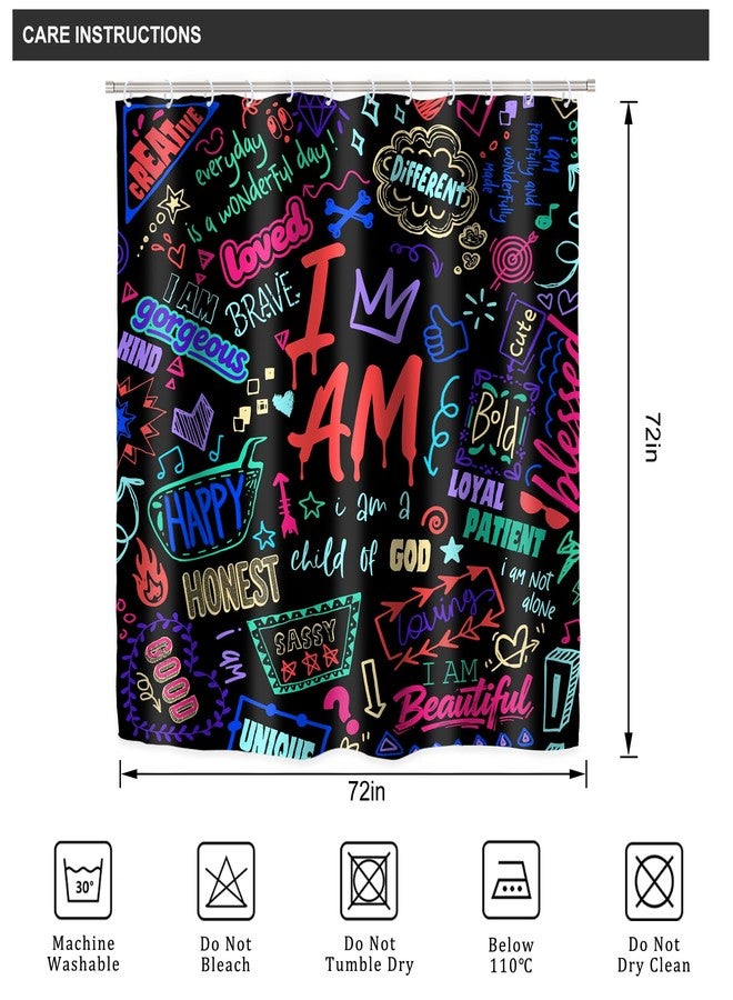 ريديكور طقم ستائر حمام للأطفال من رييديكور، مكون من 4 قطع، بألوان زاهية وعبارات ملهمة، مع سجاد وإكسسوارات، بما في ذلك سجادة غطاء المرحاض بتصميم تجريدي، وسجادة حمام، وسجادة أرضية مع 12 خطافًا. - Image 5